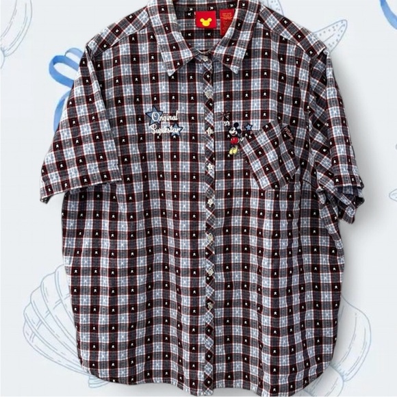 Vintage 90s Disney Mickey Mouse Original Superstar Plaid Button Top - Picture 2 of 7